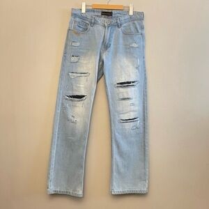 Vintage Mid-2000 Nudie Jeans Baggy Light Wash Patched Distressed Denim 32x30